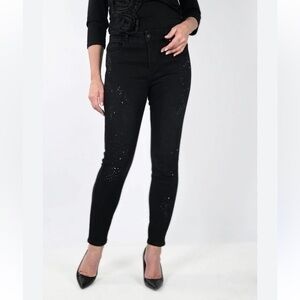 New Blue Spice Rhinestone Black Distressed Skinny Jeans